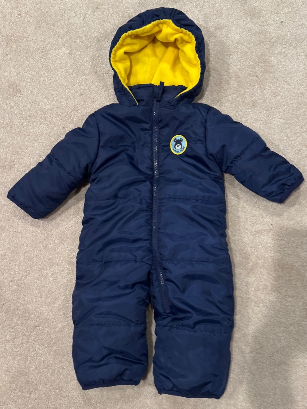 Navy and Yellow Insulated Baby One-Piece Snowsuit, 6/9 months